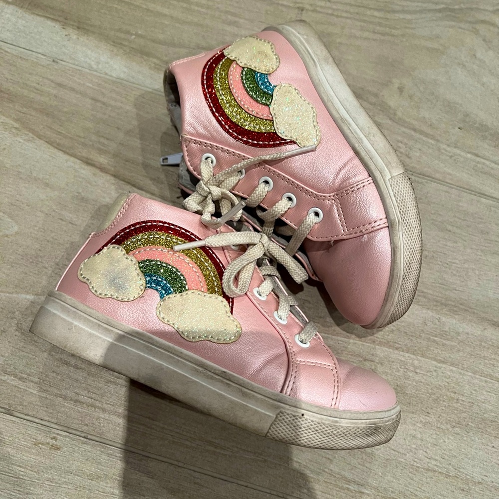 Kids Pink High-Top Sneakers with Rainbow Patch